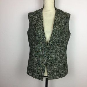 Kenneth Cole New York Blazer Vest Sz 8 Womans Black Metallic Sleeveless 1-Button